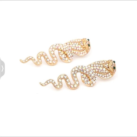 BETSEY JOHNSON RARE ALLOY CRYSTAl RHINESTONE COBRA STUD EARRINGS in gold - Picture 3 of 6